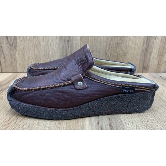Frye Aztec Clog Crept Wedge Slides  Women’s Size 8.5 Brown Leather Square Toe - Picture 3 of 16